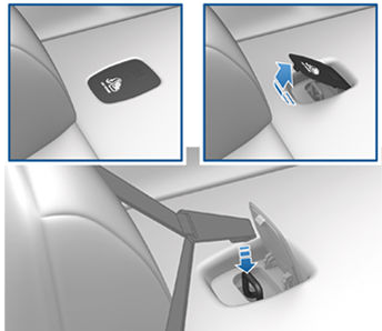 1)Anchor point cover 2) Anchor point cover being pushed 3) Tether strap hooking into anchor
