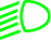 A green headlight icon with beams of light angling down