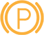 An amber P within an amber circle