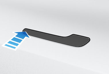 Arrow pointing to the front of the door handle.