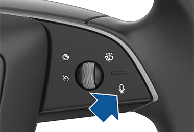 Arrow pointing to the microphone button.