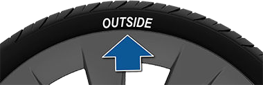 Arrow pointing to the word "Outside" on a tire sidewall