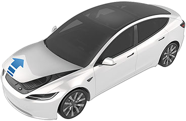 Arrow pointing up from vehicle front hood