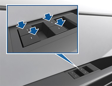 Arrows pointing to the four window switches on the driver's door