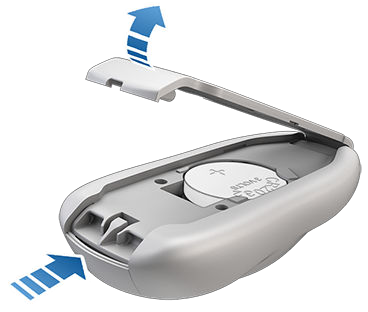 arrows showing how to open the battery compartment on key fob