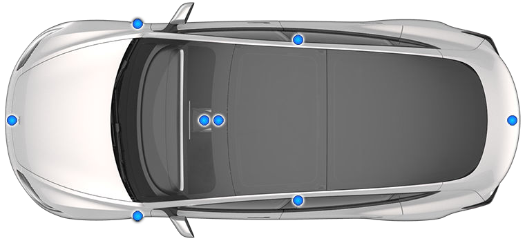 Callouts showing where the cameras are located on the vehicle.