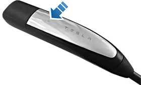 charge cable with an arrow pointing to the button.