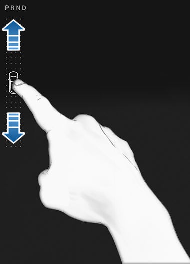 Finger pointing to icon of car with arrows pointing up and down