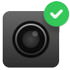 Grey camera icon with a green checkmark indicating clip saved