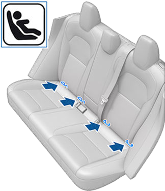 Icon and arrows showing the location of child seat latches.