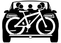 Icon of a black car with a white bicycle attached.