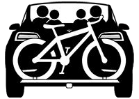 Icon of a black car with a white bicycle attached.