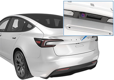 Rear of the vehicle with a zoombox showing the rear camera.