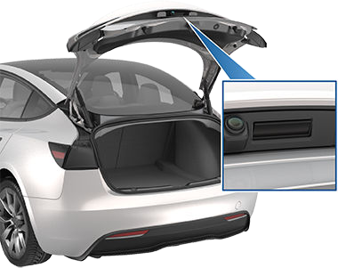 Rear of vehicle with zoombox showing detail of the switch on the rear trunk exterior handle