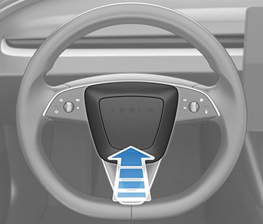Steering wheel with an arrow pointing to the center pad.