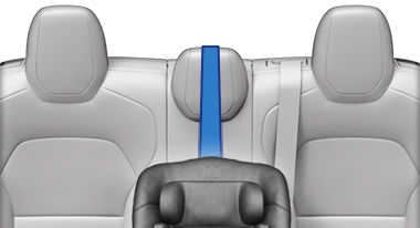 Strap running up and over the middle of the center seat