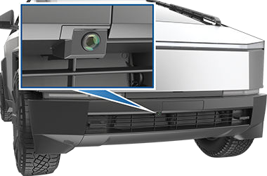The front of the vehicle with a zoom box on the front-facing camera