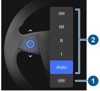 The wiper settings card with numbered callouts