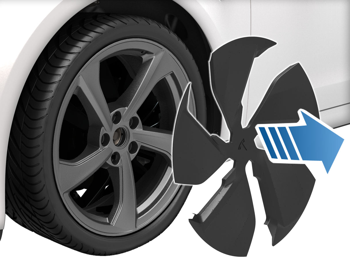 wheel cover with arrow pointing away from tire
